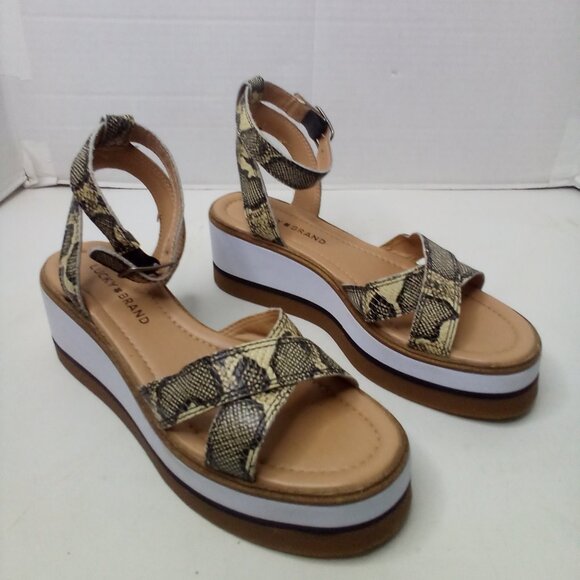 Lucky Brand Wedge Sandals Women 8 Tarhi Snake Skin Animal Print Ankle Strap - Picture 1 of 16